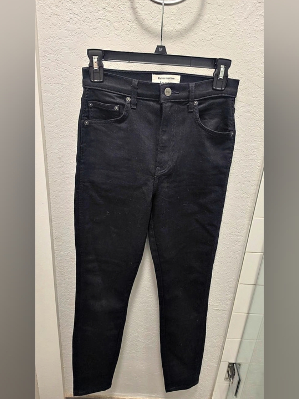 Reformation Black High & Skinny Split Hem Jeans